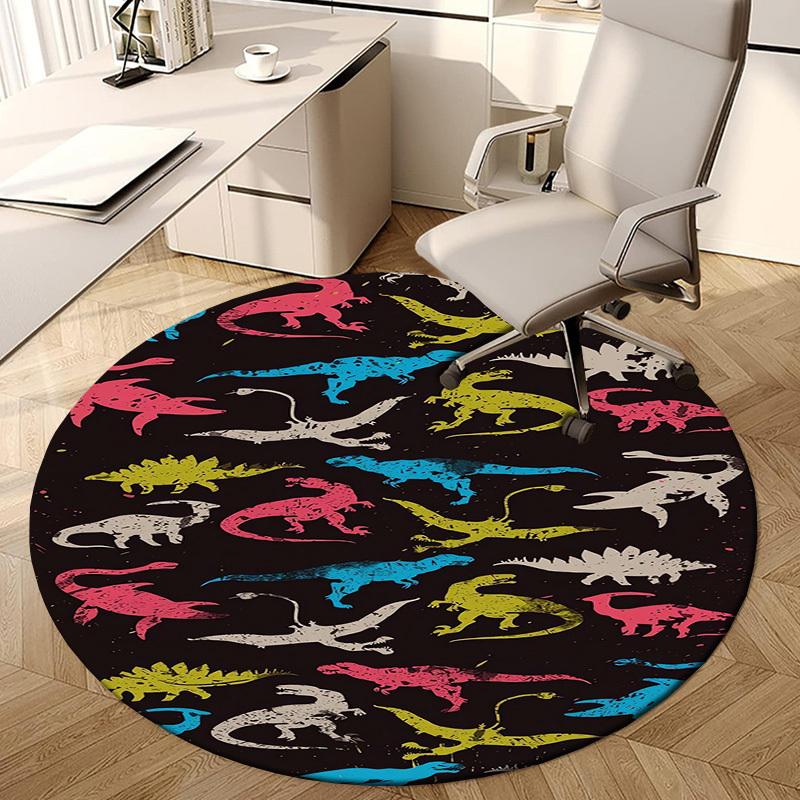 1pc Colorful Dinosaur Silhouettes Pattern Round carpet, Perfect for Decorating Chairs, Living Rooms, Or Bedrooms, for Living Room.102