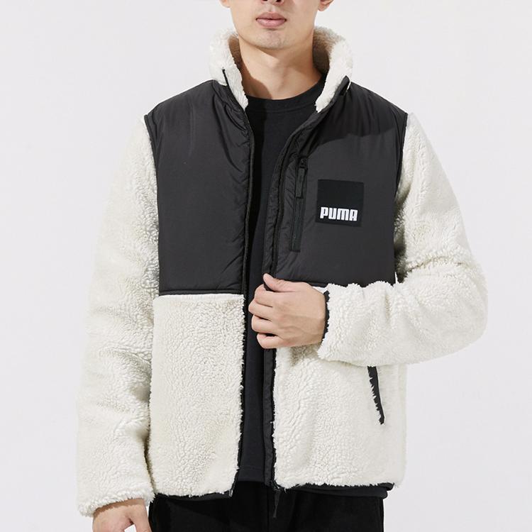 Puma Men's Black And Off White Sherpa Fleece Full-Zip Jacket With Logo 846325-73