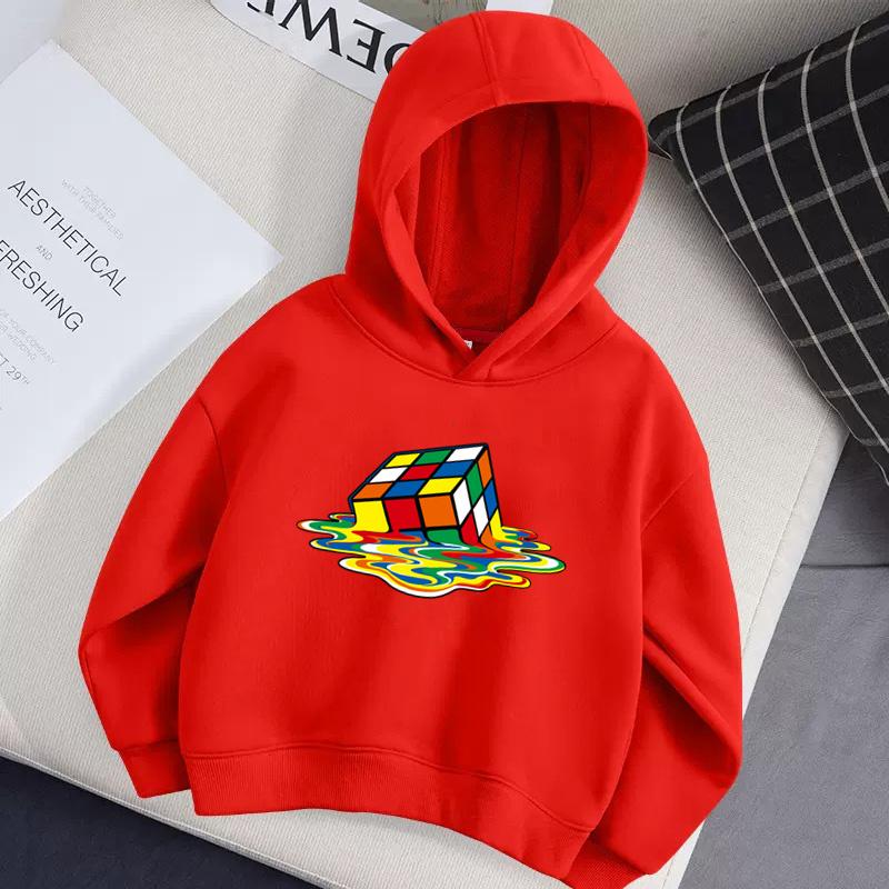 Children's Autumn Hoodie Rubik's Cube Pattern Hoodie, Magic Cube Printed Fashion Versatile Style Girls' Top
