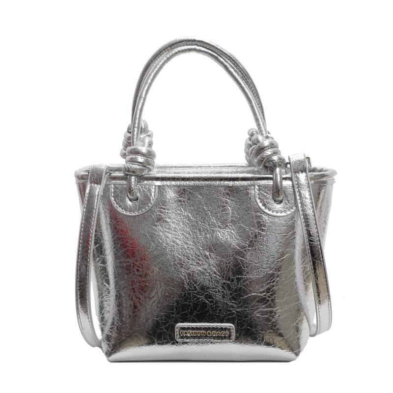 Silver Versatile Small Bag Women's 2025 Summer New Portable Bucket Bag Fashionable Texture Messenger Bag