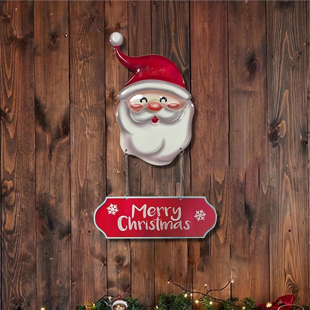 Christmas Door Hanging Sign with Santa Claus Face and Merry Christmas Lettering for Holiday Home Wall Decoration Indoor Outdoor