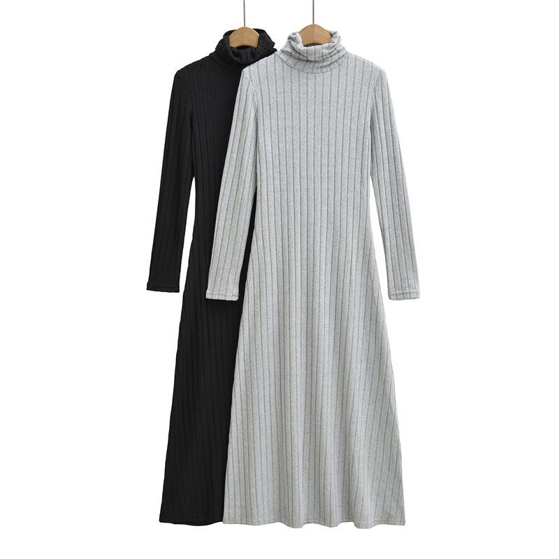 Elegant High Neck Long Sleeve A-Line Dress for Women - Spring/Autumn 2026