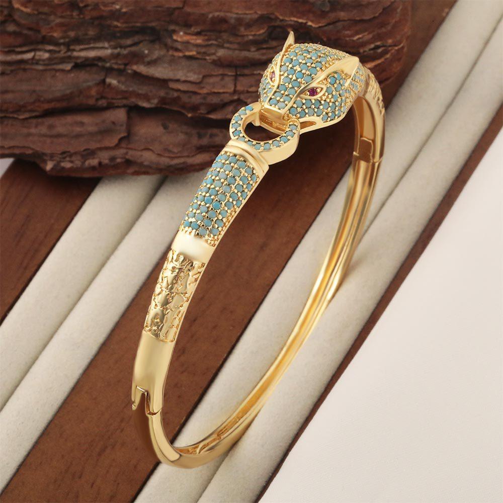 European and American Retro New Leopard Bracelet Exaggerated Trendy Zircon Leopard Open Bracelet Bracelet