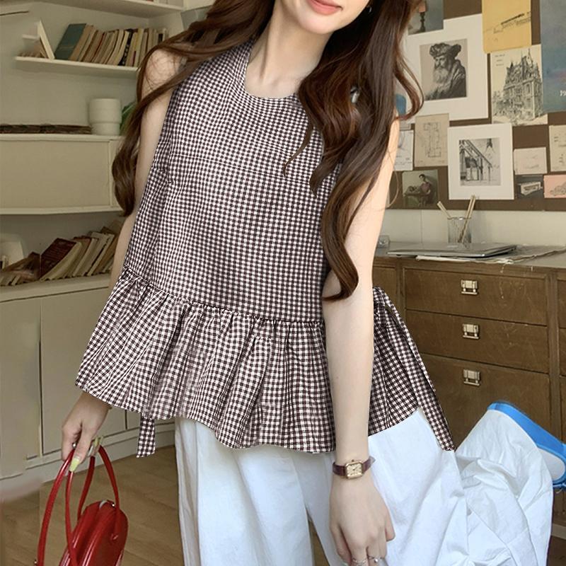 ZANZEA Women Casual Round Neck Summer Sleeveless Grid Print Tank Tops