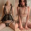 Transparent Sexy Pure Desire Pearl Lingerie Women's Deep V Bodysuits  Erotic Nightgown Mini Skirt Elastic Waist