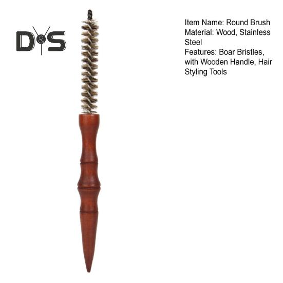 Liten villsvinbust rund børste med trehåndtak Naturlig bust Menn Kvinner Kort tynt hår Krølling Føntørking Detangling stylingbørste