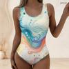 Women Plus Size Red Black Printed Scoop Neck Wide Straps High Cut One Piece Swimsuit
