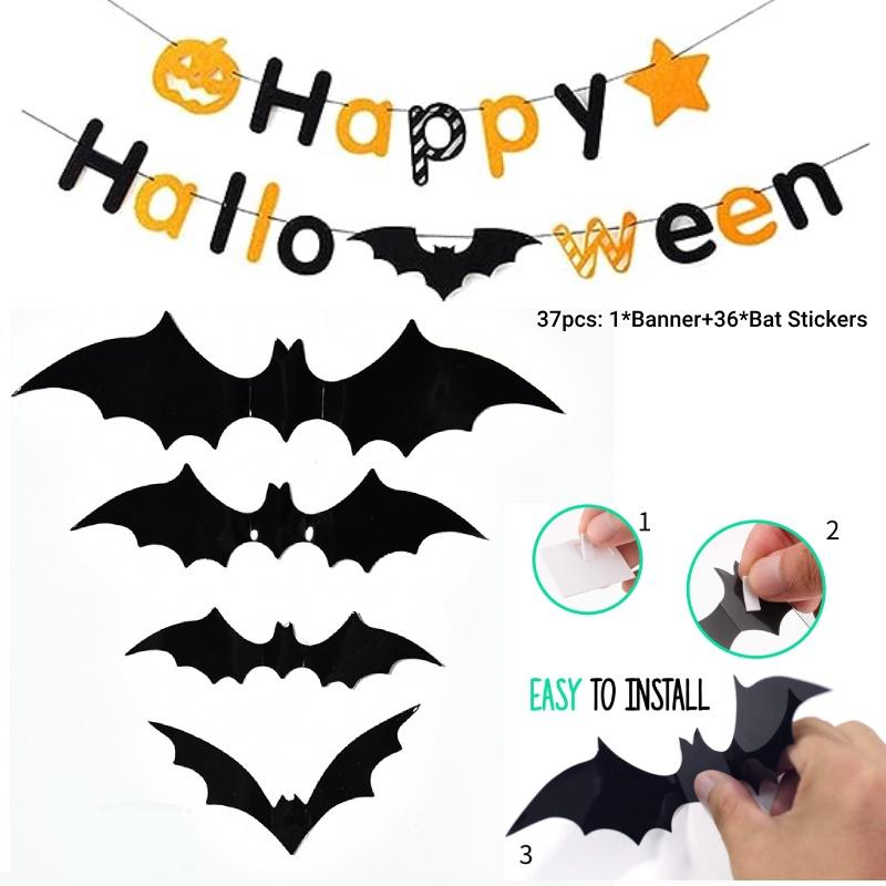 Halloween 3d Bat Sticker Decoration Pack Of 12 Pvc Bat Stickers For Haunted House Decor