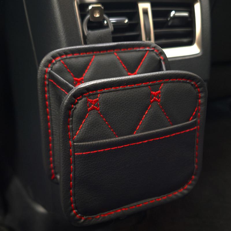 Car Storage Bag Air Vent Dashboard Hangable Leather Organizer Box Glasses Phone Holder Storage Organizer Car Accessories