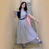 French Blue Striped Shirt Dress Women's Clothing Summer New Waist and Thin Temperament A-word Long Dress