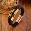 Herrarmband i flätat läder, flerskiktad design med texturerade legeringsdetaljer, Streetwear-manschettarmband, Ny trendig punkig, edgy stil