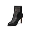 FOREADA Women Hollow Mesh High Heels Sandals Peep Toe Stilettos Zippers Sexy Comfort Jazz Dance Boots Ladies Shoes Summer 46