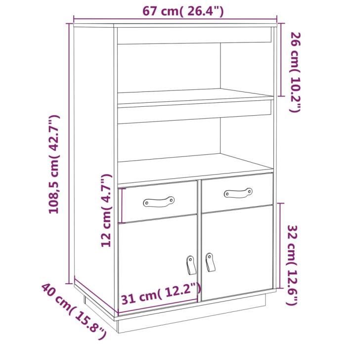 VidaXL Buffet haut Marron miel 67x40x108,5 cm Bois massif de pin 820160