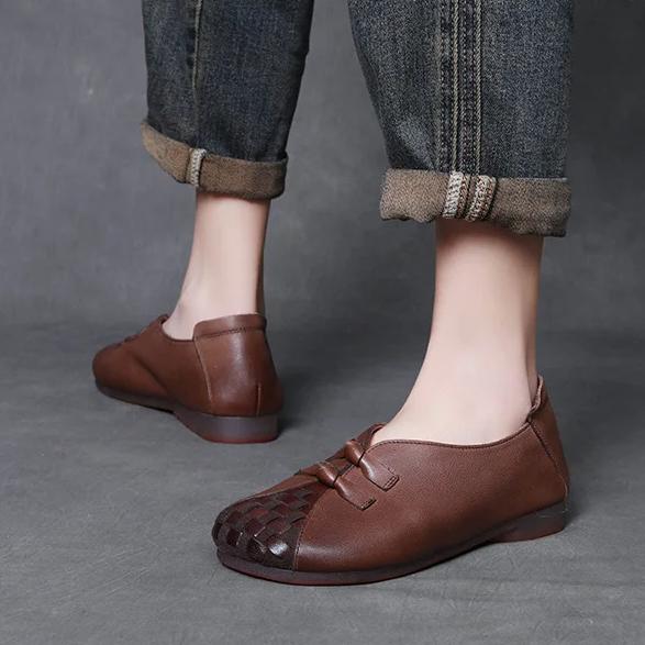 Johnature Genuine Leather Retro Soft Soled Slip-on Shoes Versatile Comfortable Women's Flat Shoes