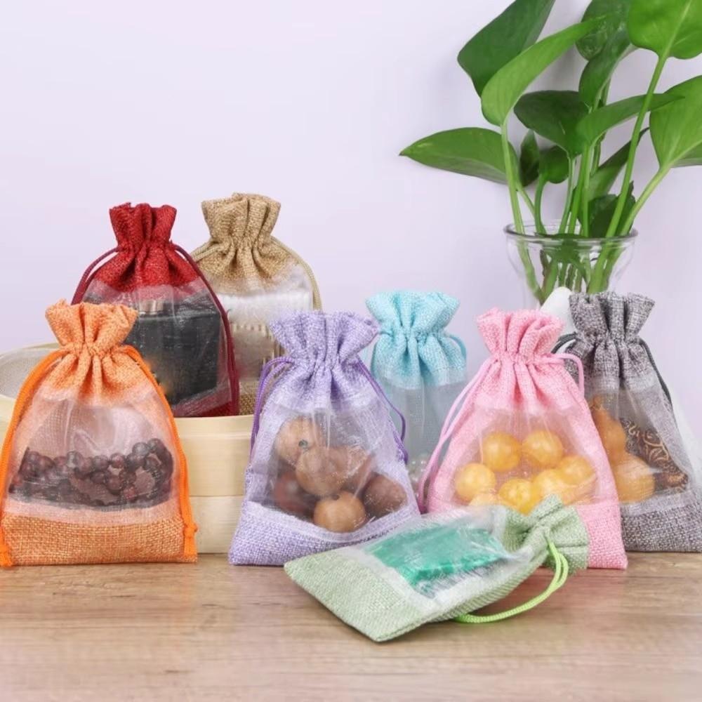 1/10PCS Washable Gift Drawstring Bags Cotton Linen Drawstring Gift Pouches  For Wedding Party