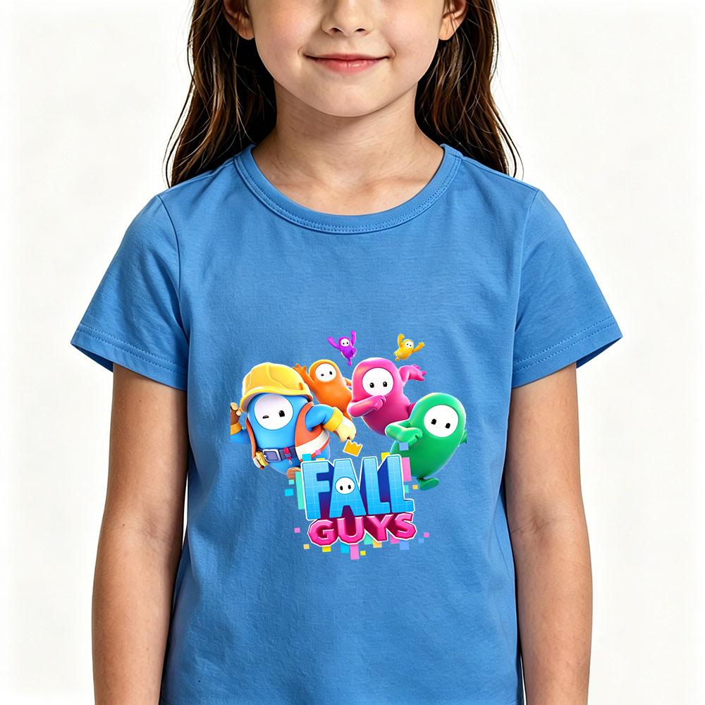 Maglietta per Bambini Gioco Fall Guys 100% Cotone T-shirt Stampa Grafica Cartoni Animati Top Casual Bambini Unisex Girocollo Manica Corta Estate