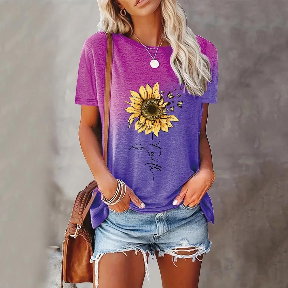 Retro floral 3D printing T-shirt women's casual O-neck short-sleeved T-shirt street Harajuku women's clothing