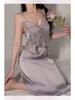 Silky Satin Lace Pajama Set with Chest Pad and Outer Robe - P4105