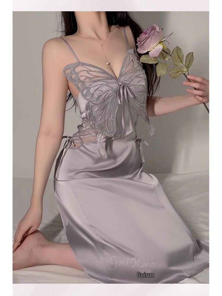 Silky Satin Lace Pajama Set with Chest Pad and Outer Robe - P4105