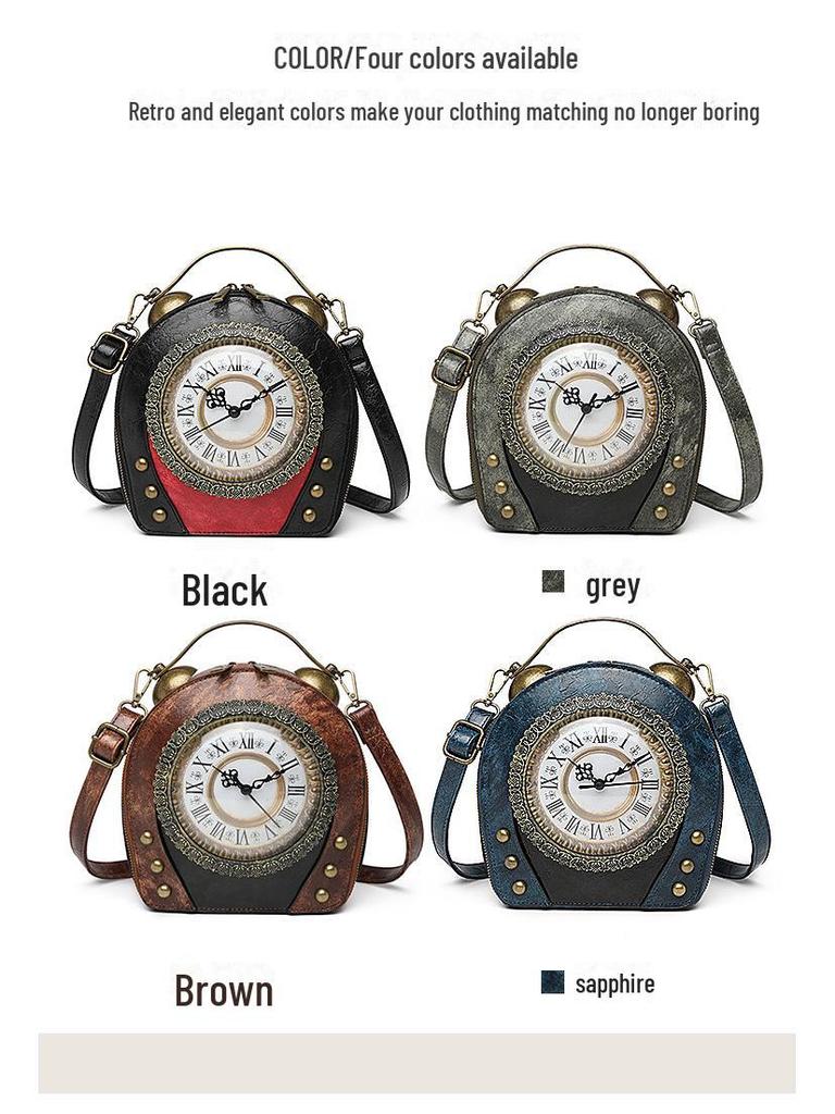 Retro PU Shoulder & Crossbody Handbag with AA Battery-Powered Walking Clock (Women's Bag D002#)