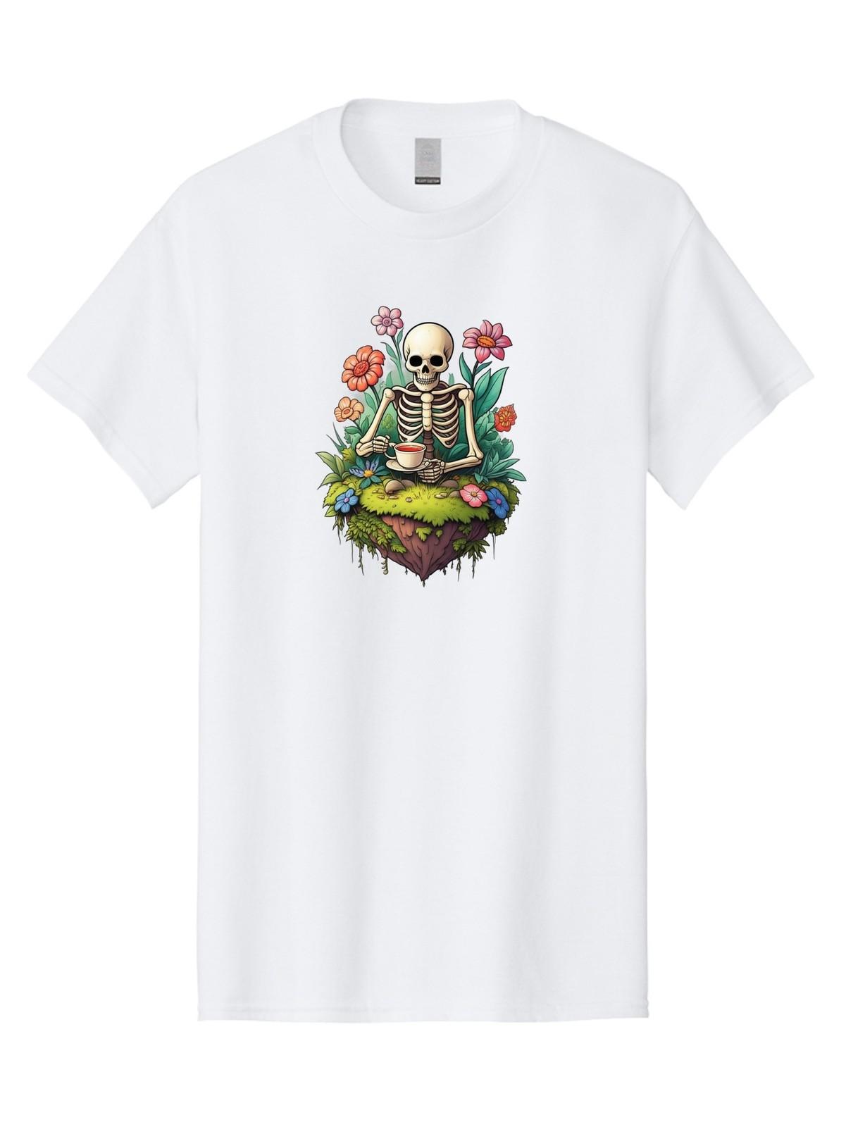 Skeleton-Drinking-Tea-3 Mens Graphic Tee,100% Cotton,Casual Summer Wear S