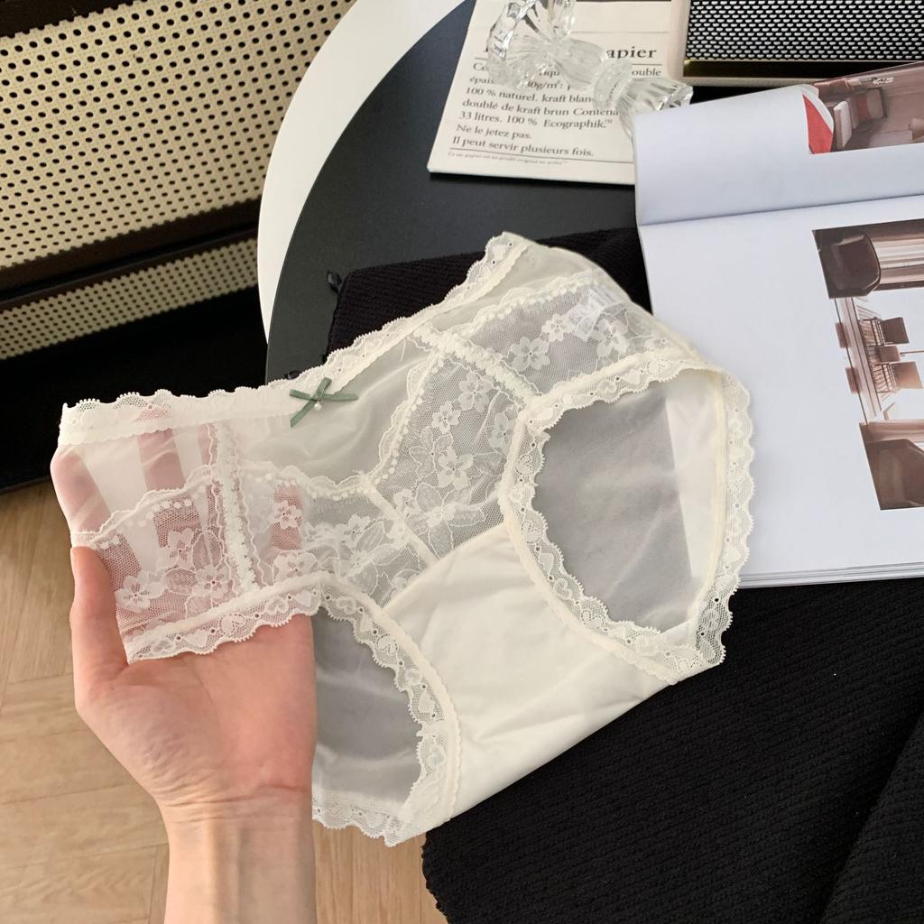 Ladies Summer Light Luxury Satin Wave Lace Sexy High Elastic Breathable Cotton Crotch Waist Triangle Briefs