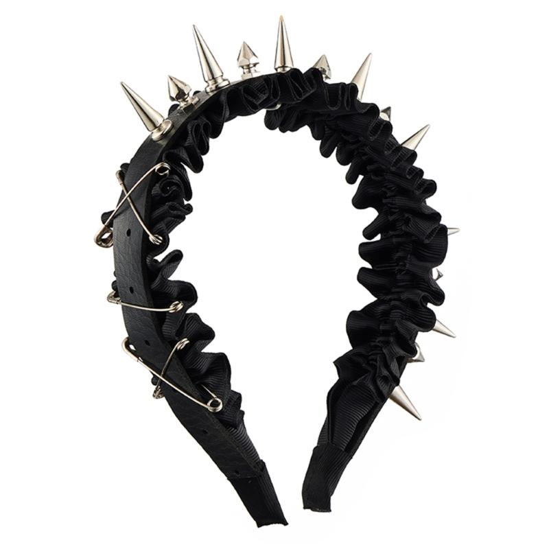 A52E Punk PU Leather Studded Headband For Men And Women Fashion Hair Accessory Costume Hairband