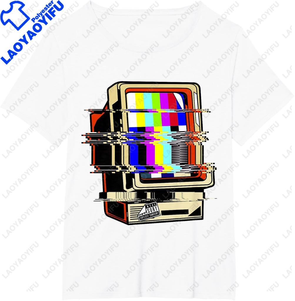 Vaporwave Style No Signal TV Off Air Glitch Computer Art Graphic Printed TShirt Casual Fashion Loose Summer Unisex Unisex Clothing