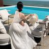 Seaside vacation wind waist slim beach dress French beautiful unique ruffle edge neck dress summer