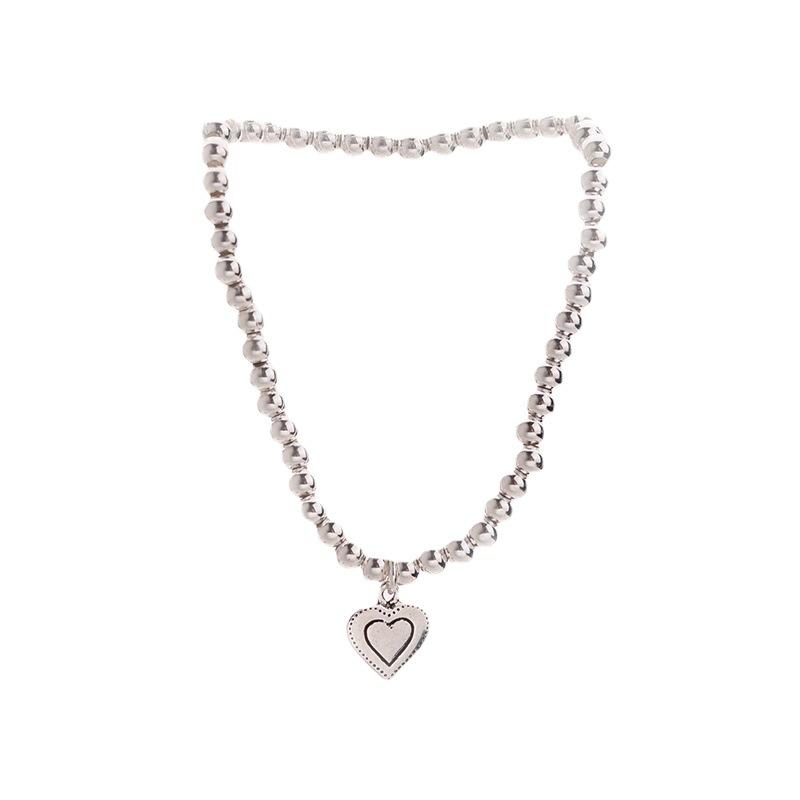 Simple Silver Round Bead Elastic Rope Love Pendant Bracelet Women'S High Sense Versatile Student Jewelry Trend
