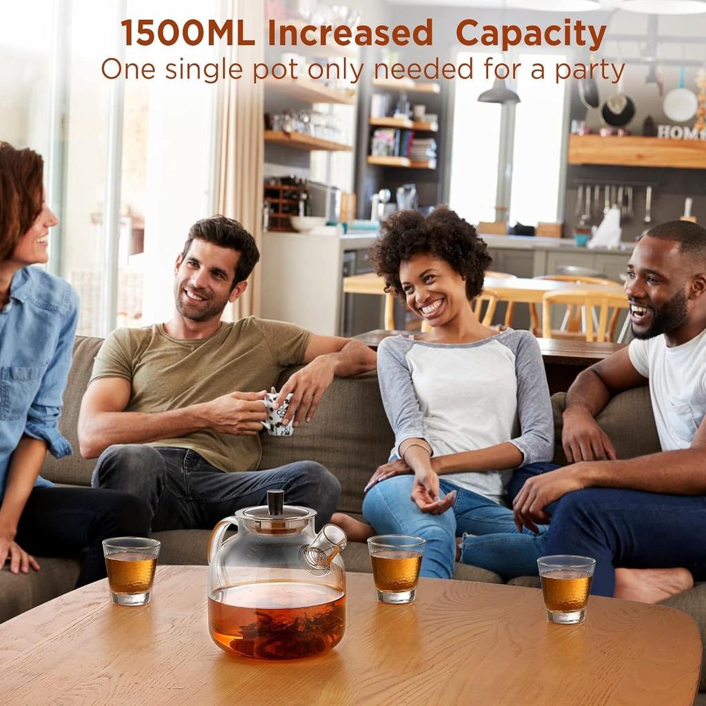 1500ml(50oz) Glass Teapot with Removable Infuser, Ehugos Stovetop Safe Large Tea Pot, Blooming and Loose Leaf Hand Crafted Kettle for Women and Adult