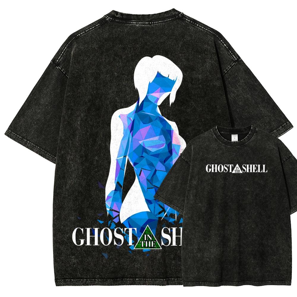 T-shirt Anime Ghost In The Shell T-shirt Lavata Vintage Abbigliamento Unisex da Uomo Magliette a Maniche Corte in Cotone Top
