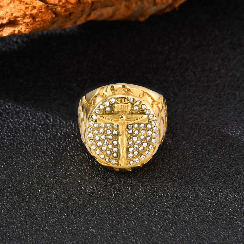 Vnox Cross Ring Stainless Steel Cubic Zircon Crucifix for Men, Size 7-12 18K Gold Plated Rings, Religious Christian Jesus Ring