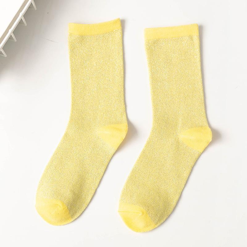 Colorful Japanese Style Metallic Thread Glitter Sparkle Crew Socks Shiny Pearl Black  Pink Cute Kawaii Gift Designer Christmas