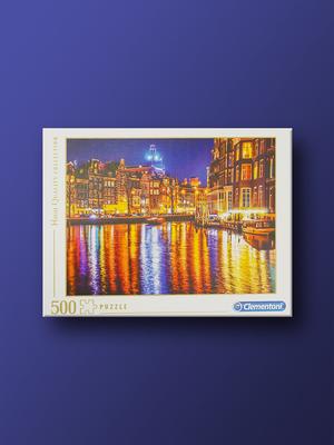 Vista Nocturna del Canal de Ámsterdam Puzzle de 500 Piezas Clementoni