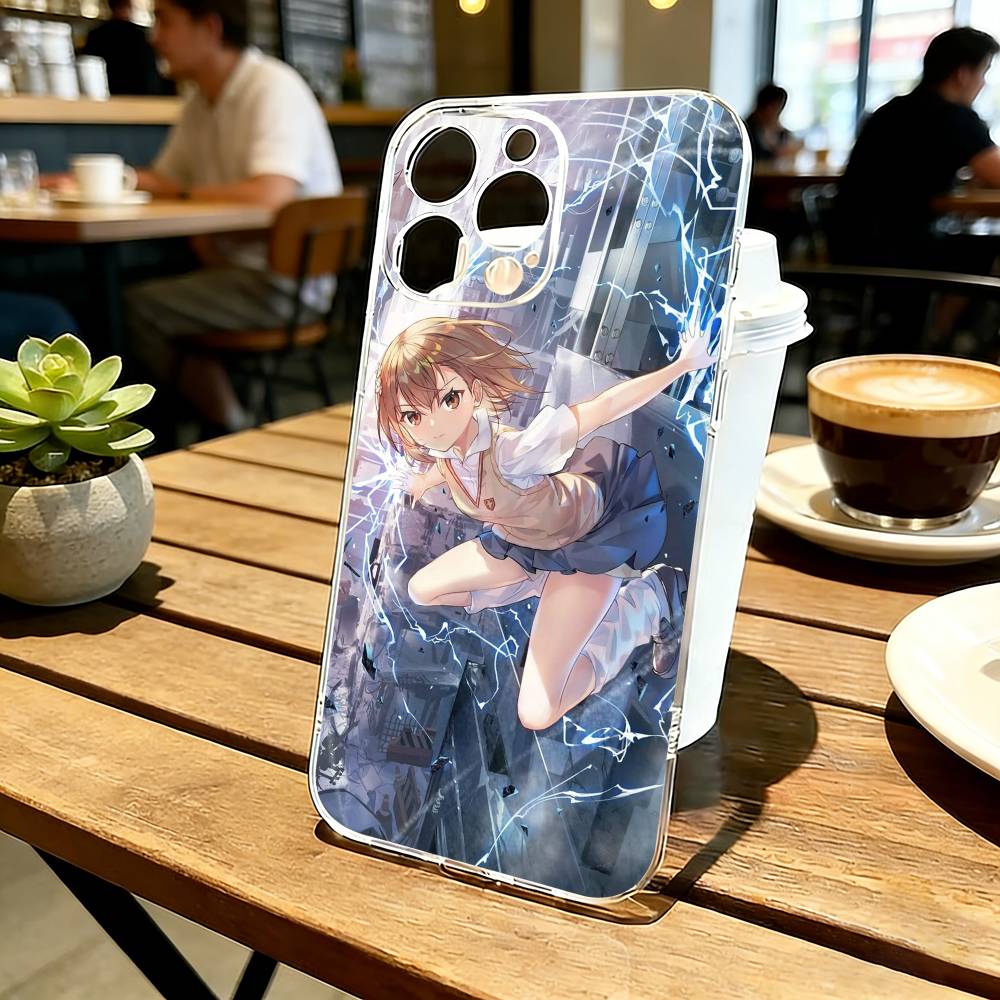 Misaka Mikoto Railgun Electric Warning Style Phone Case For iPhone 17 16 15 14 13 12 11 Mini Pro Max Plus Transparent Cover