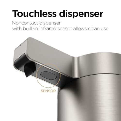 Mooas Automatic Liquid Soap Dispenser, Stainless Steel, Touchless Hand Soap Dispenser with 2 Adjustable Levels, IPX5 Waterproof, Motion Sensor, Dish D