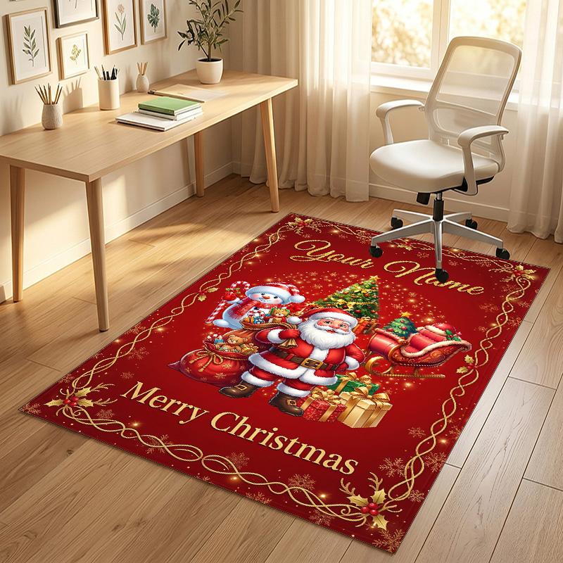 Christmas Theme Crystal Velvet Rug Personalized Custom Name Text Soft Floor Mat Home Decor