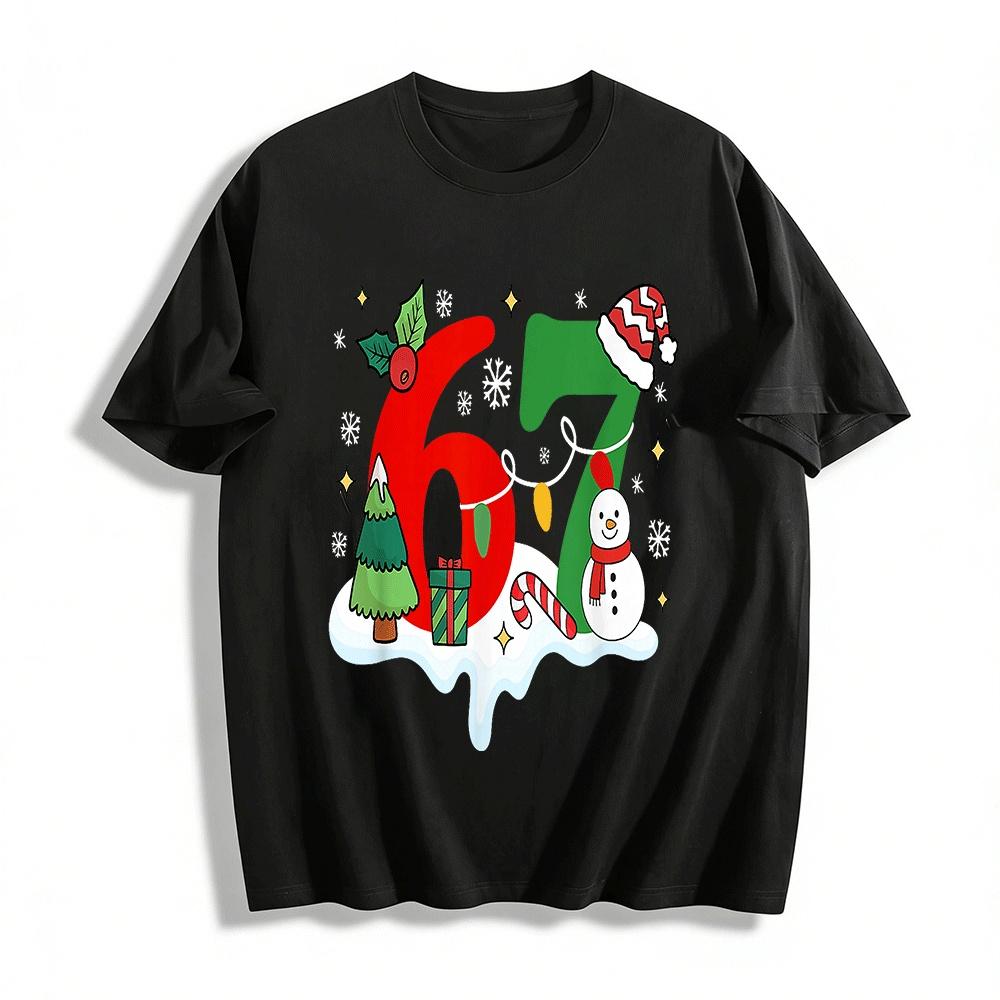 Christmas Themed Number 67 Print Casual Top Pure cotton T-shirt XXS