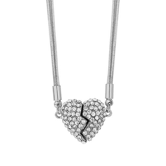 Yousheng Women Necklace Magnetic Broken Heart Pendant Rhinestone Three-layered Snake Bone Chain Prom Party Clavicle Necklace Weddings Jewelry