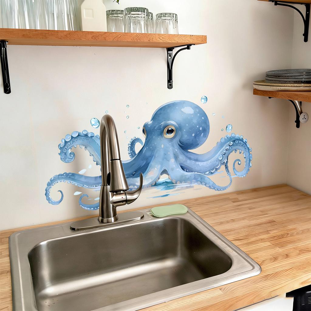 Kreative Blaue Oktopus Blasen Statische Klebefolie für Badezimmer Toilette Wanddekor