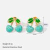 Dopamine oil dripping cherry titanium steel earrings light luxury high-end design niche exquisite versatile jewelry necklace