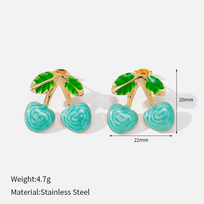 Dopamine oil dripping cherry titanium steel earrings light luxury high-end design niche exquisite versatile jewelry necklace