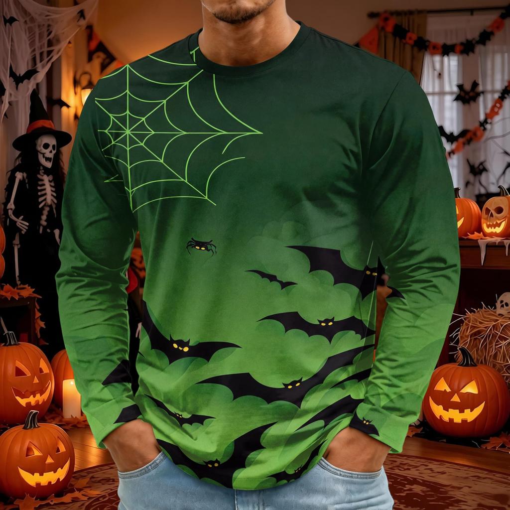 Men's Halloween Long Sleeve T-Shirt Neck Loose Fit Casual Versatile Top