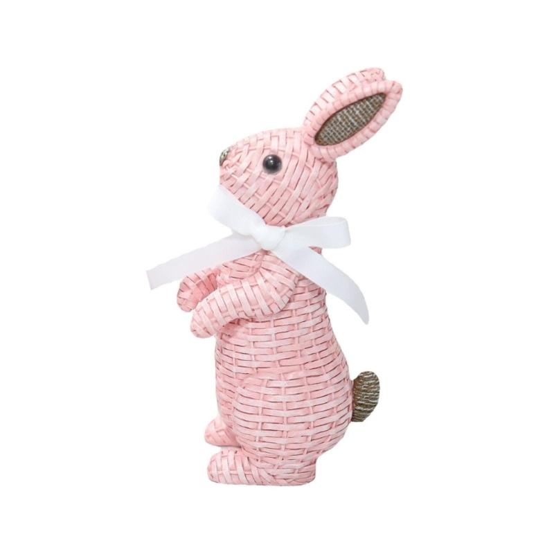 Easter Bunny Figurine Resin Rattan Woven Rabbit Statue Decorative Crafts Accessory for Indoor Outdoor Garden Yard Decor