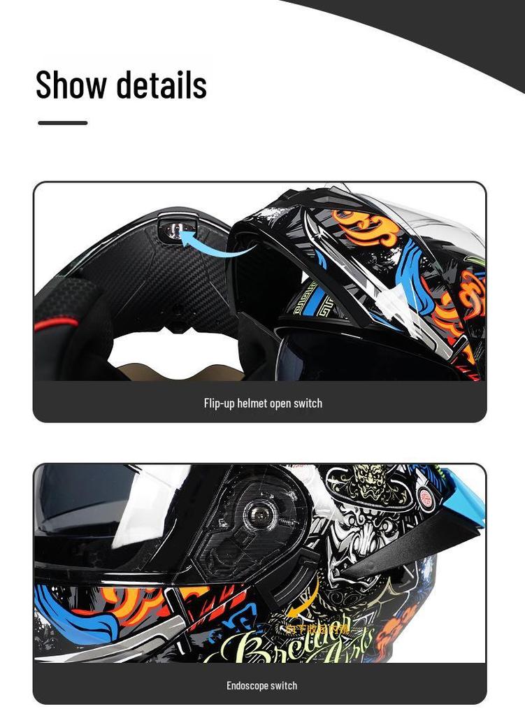 3C Certified Dual Visor Flip-up Full Face Motorcycle Helmet for All Seasons - Unisex Model