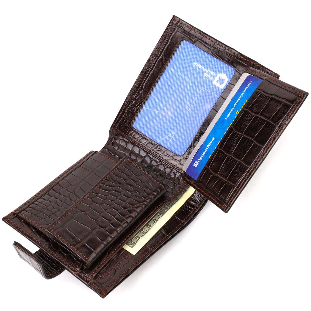 Wallet for Men In Horizontal Format Made of Genuine Leather with Crocodile Effect CANPELLINI 21770 Brown