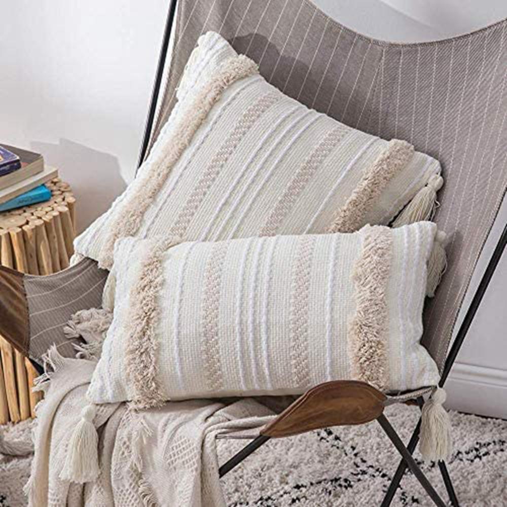 Bedroom Decorative Boho Woven Tufted Tassel Throw Pillow Cushion Cover Pillow Shell Pillowcase