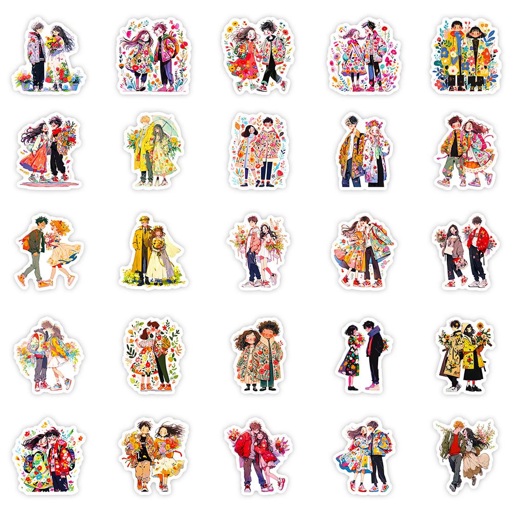 10/30/56pcs Cute Colorful Couple Anime Graffiti Stickers Cartoon Romantic Flowers Decals Notebook Phone Water Bottle Sticker Toy