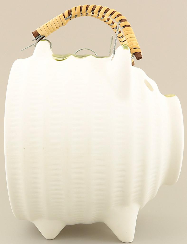 Banko Ware Mosquito Coil Holder with Pig Design, Hand-Painted Quote "Summer Bugs," White, 19cm Tall, Made In Japan, Product Number 15914